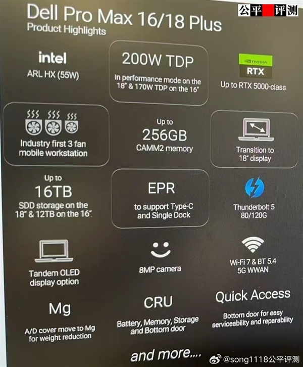 戴爾頂級筆記本Pro Max 18/16提前曝光！最高256GB內(nèi)存+RTX 50系顯卡
